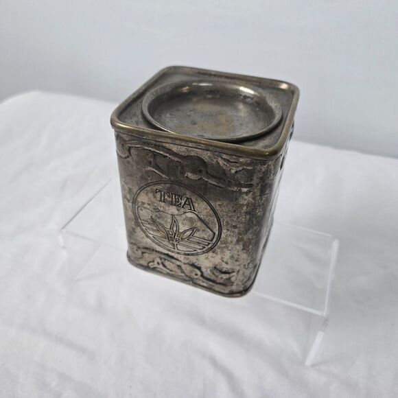 Vintage Tin Tea Canister Made in India 3.75" x 3.75" x 4.5" Decorative - Picture 6 of 10